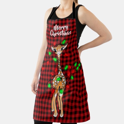Tablier Giraffe Festive, lumière scintillante, plaid rouge (Insitu)
