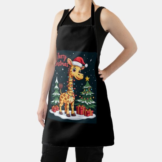 Tablier Giraffe Joyeux sapin de Noël Éclairage Père Noël G (Insitu)