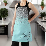 Tablier Girl Aqua Blue Parties scintillant Turquoise Monog<br><div class="desc">Girly Aqua Blue Turquoise Éperche Parties scintillant brossé métal Monogramme Nom Apron. Cela rend le cadeau parfait pour 16 ans,  mariage,  douche nuptiale,  anniversaire,  baby shower ou bachelorette pour quelqu'un qui aime le luxe glam et les styles chic.</div>