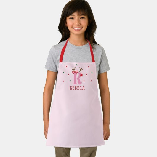 Tablier Girls Personalized Reindeer Initial R (Insitu)