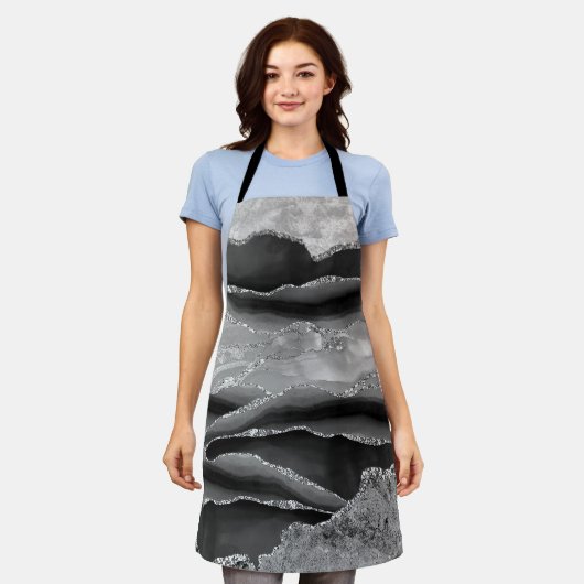 TABLIER GLAM EN MARBRE NOIR AGATE OR PARTIES SCINTILLANT (Porté)