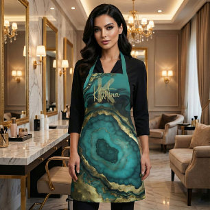 Tablier Glamour Luxueux Chic Géode d'agate Turquoise & Or