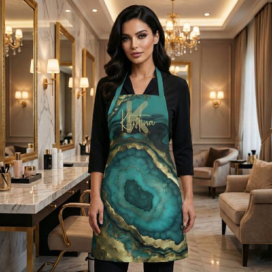 Tablier Glamour Luxueux Chic Géode d'agate Turquoise & Or