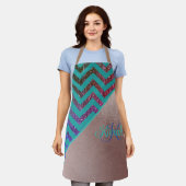 Tablier Glitterie or Rose moderne Chevron Turquoise Nom ve (Porté)