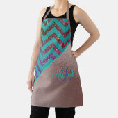Tablier Glitterie or Rose moderne Chevron Turquoise Nom ve (Insitu)