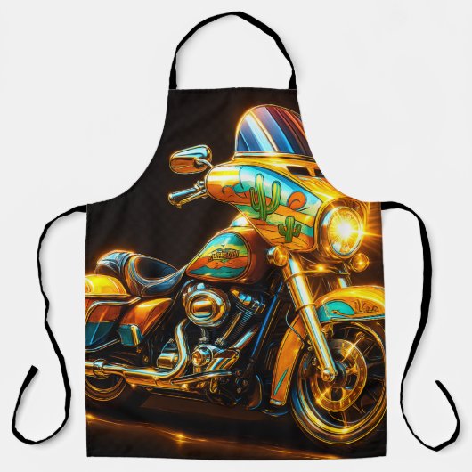 Tablier Glow Ride BBQ Apron – Neon Motorcycle Grill Master (Recto)