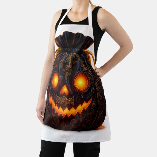 Tablier Glowing Pumpkin Face Apron | Halloween Kitchen Fun (Insitu)