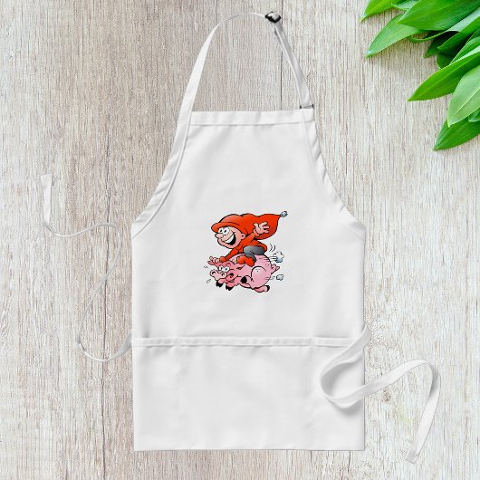 Tablier Gnome de dessin animé drôle chevauchant un cochon