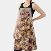 Tablier Gold Burgundy Christmas Tree Holiday Apron (Insitu)