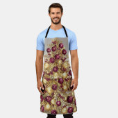 Tablier Gold Burgundy Christmas Tree Holiday Apron (Porté)