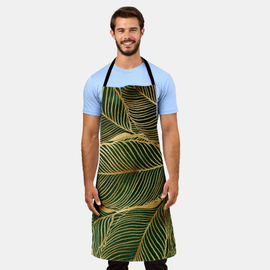 Tablier Gold Leaves Forest Green Elegant Pattern (Porté)