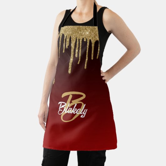 Tablier Gold Red Parties scintillant Drig Monogramme Éperc (Insitu)