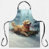 Tablier Golden Retriers Noël neige hiver (Recto)