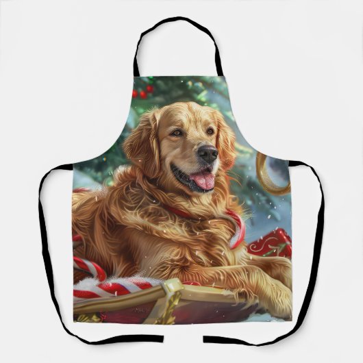 Tablier Golden Retriever Chien Festif de Noël (Recto)