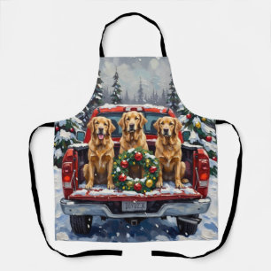 Tablier Golden Retriever Noël Camion Rouge Fêtes