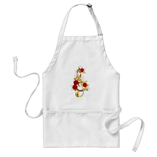 Tablier Golden Treble Clef avec fleurs Roses (Devant)