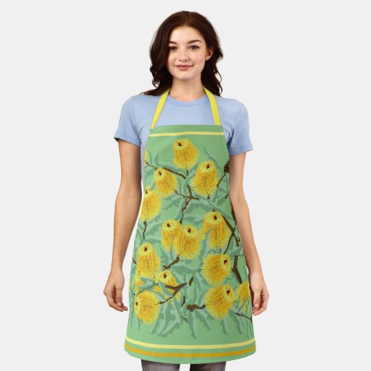 Tablier Golden yellow banksia blossom All-Over Print Apron (Porté)