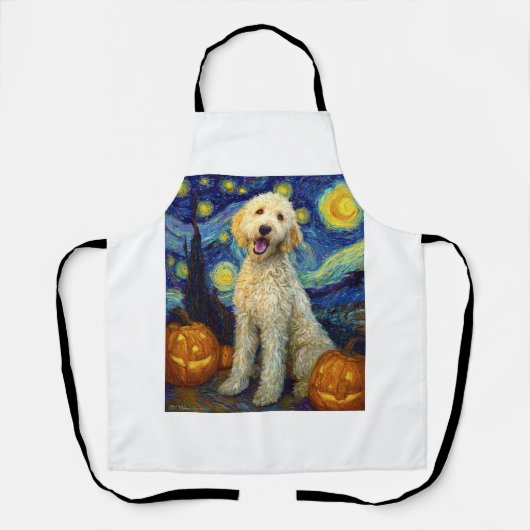 Tablier Goldendoodle Chien Mignon Halloween Jack O Lantern (Recto)