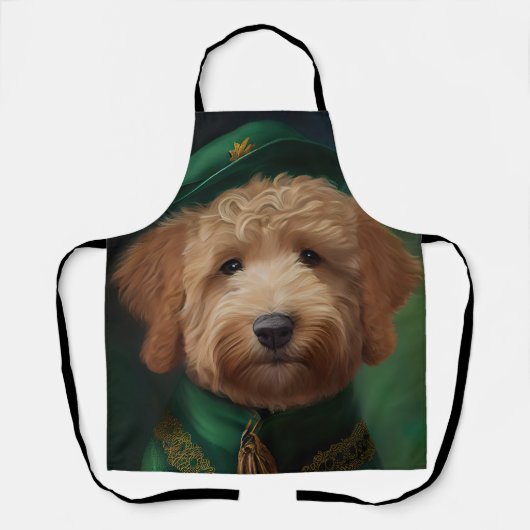 Tablier Goldendoodle Dog en tenue de la Saint Patrick (Recto)