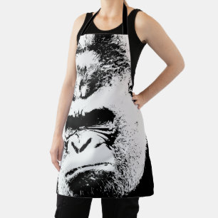 Tablier Gorille d'art pop noir et blanc