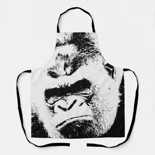 Tablier Gorille d'art pop noir et blanc (Recto)