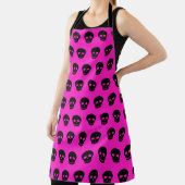 Tablier Goth Crâne noir Apron rose chaud (Insitu)