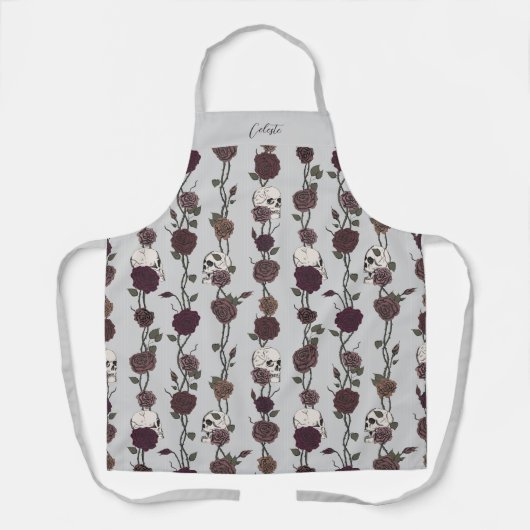 Tablier Gothic Dark Floral Skulls Light Gray (Recto)