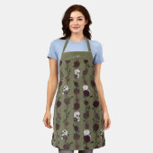 Tablier Gothic Olive Green Floral Skulls (Porté)