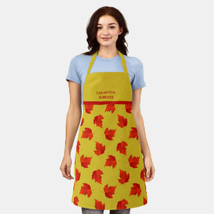 Tablier Gradient rouge sec feuille nom personnalisé jaune