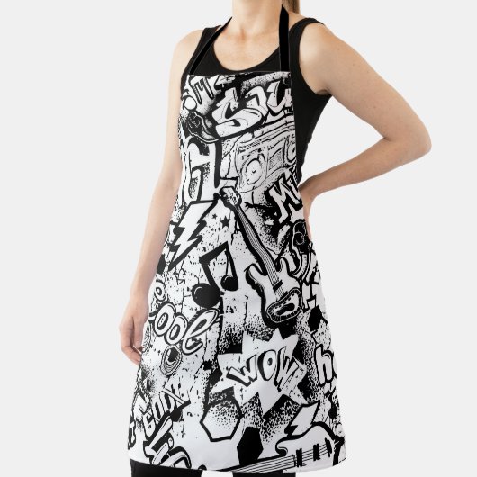 Tablier Graffiti Abstrait en noir et blanc  (Insitu)
