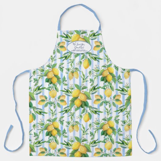 Tablier Grand-mère Fleur de citron rayure bleue et blanche (Recto)