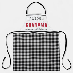 Tablier Grand-mère personnalisée à carreaux de buffle noir
