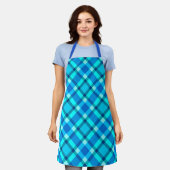 Tablier Grand Plaid Moderne, Bleu Cobalt, Aqua & Turquoise (Porté)