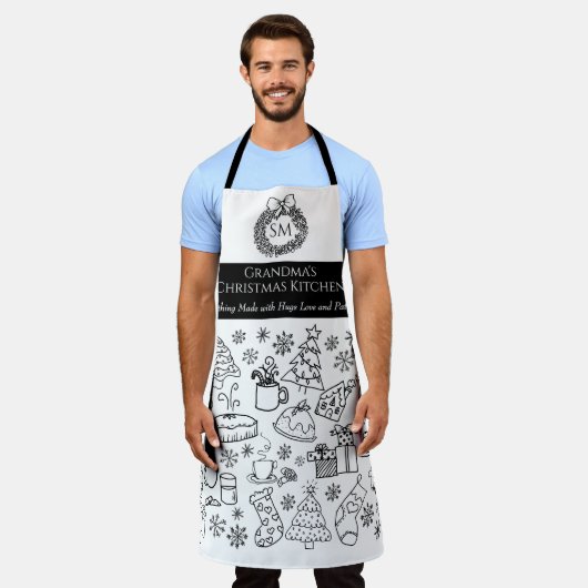 Tablier Grandma's Personalized Christmas Doodle Baking (Porté)