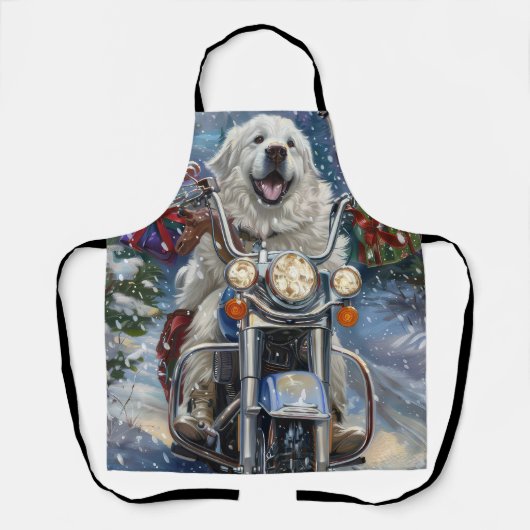 Tablier Grands Pyrénées Chien à moto Noël (Recto)