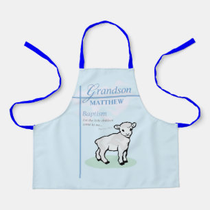 Tablier Grandson Baptême Blue Boy Lamb Personnalisé