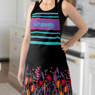 Tablier Granny Fleurs sauvages Black Personnalisé Inspiriv