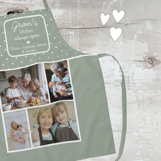 Tablier Gran's Kitchen Always Open Sage Green Dots Photo