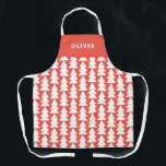 Tablier Graphique de Noël rouge minimaliste moderne<br><div class="desc">Arbre de Noël rouge et blanc géométrique moderne audacieux minima graphique de vacances conception tablier de cuisson</div>