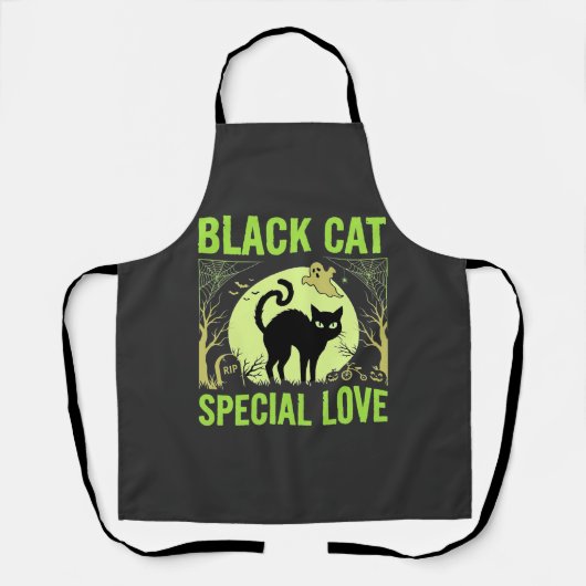 Tablier Graphisme d'amour spécial chat noir Halloween (Recto)
