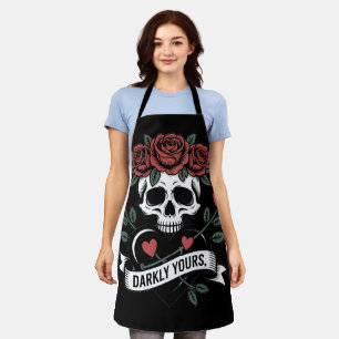 Tablier Graphisme Darkly Yours : Crâne gothique avec roses