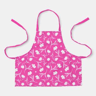 Tablier Gras brillant motif floral violet rose mignon fill