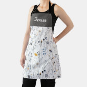 Tablier Gray Blue Watercolor Wildflower Custom Name Apron (Insitu)