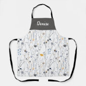Tablier Gray Blue Watercolor Wildflower Custom Name Apron (Recto)