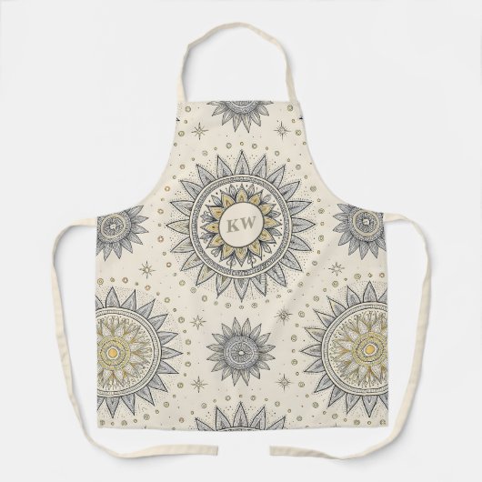 Tablier Gray Gold Mandala Pattern Monogram (Recto)