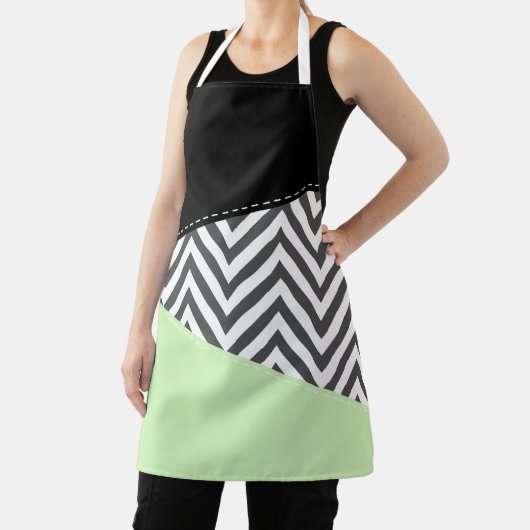 Tablier Gray Zigzag, Gray Chevron, Zigzag Pattern, Mint (Insitu)