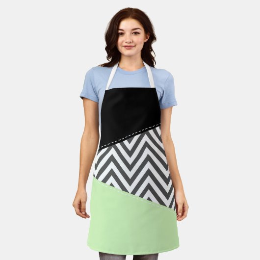 Tablier Gray Zigzag, Gray Chevron, Zigzag Pattern, Mint (Porté)