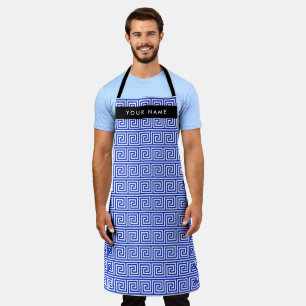 Tablier Grec Meander Key Blue, Votre Nom, Personnaliser