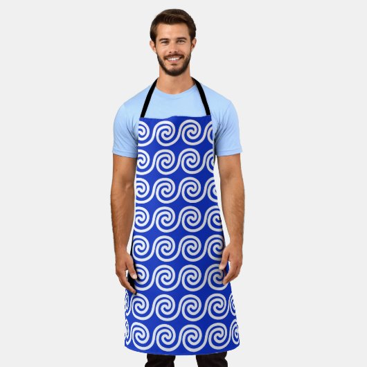 Tablier Grec Meander Key Waves Motif Bleu (Porté)