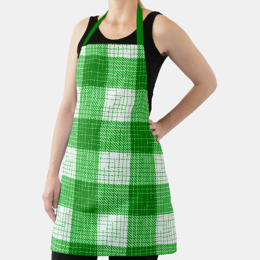 Tablier Green and White Bold Checkered Plaid Design